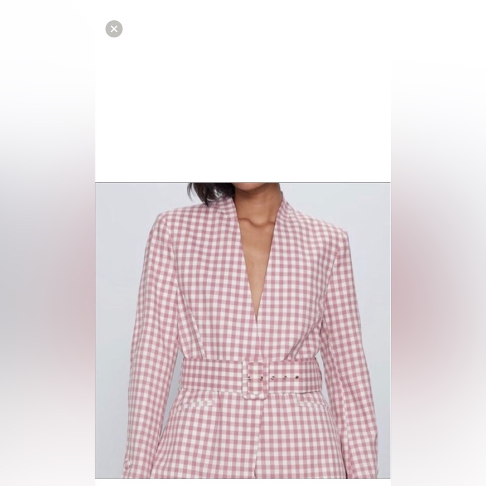 Zara Macedonia Pink Gingham Belted Blazer